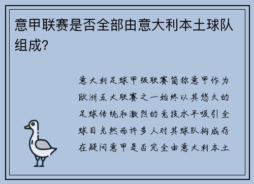 意甲联赛是否全部由意大利本土球队组成？